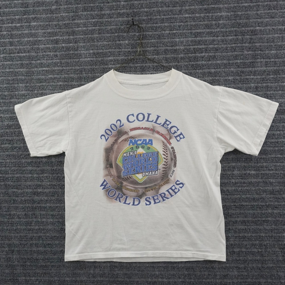 Vintage 00s NCAA 2002 College World Series T-Shirt Mens M White Baseball Omaha
